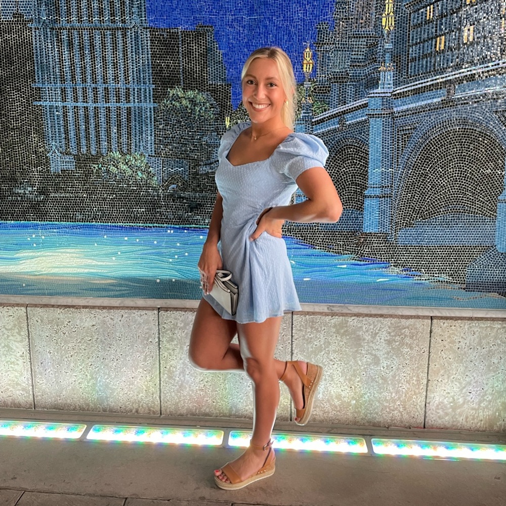 Side Cut Out Textured Baby Blue Romper